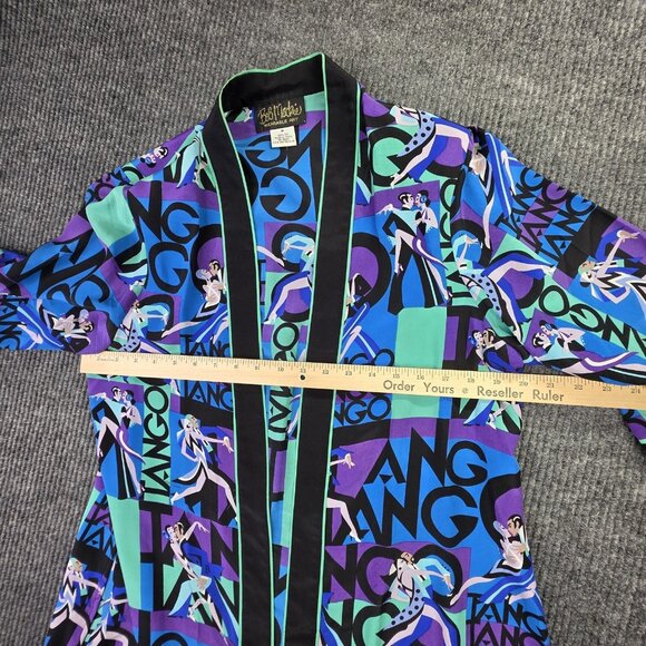 Bob Mackie Wearable Art Kimono Jacket Womens M Blue Silk Tango Dance Set - Picture 11 of 16